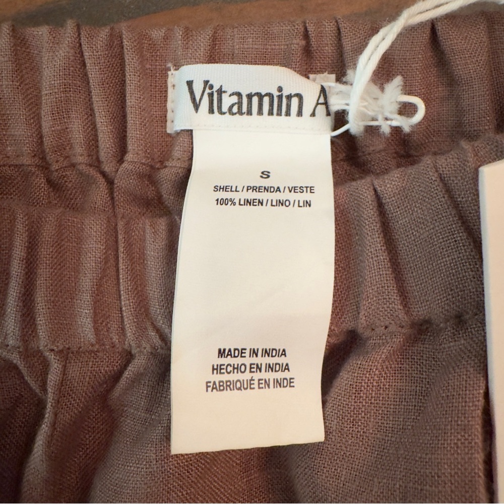 Vitamin A Tallows Linen Shorts Small Java Brown Elastic Waist Minimalist NWT - Picture 4 of 6